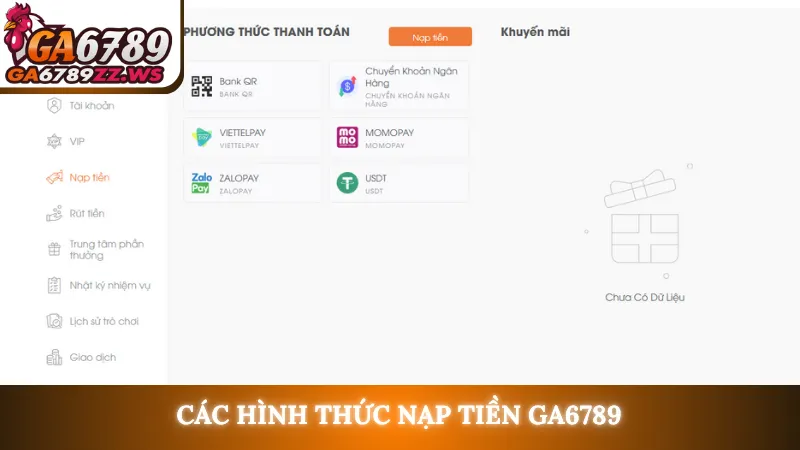 Các hình thức nạp tiền Ga6789